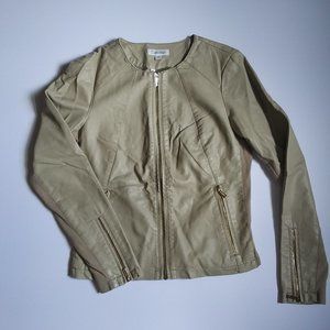 Calvin Klein Tan/Beige Faux Leather Jacket Size XSP